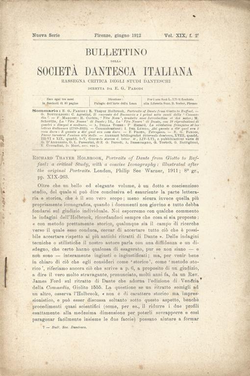 Bullettino della Società Dantesca Italiana: rassegna critica degli studi danteschi. Anno 1912. Nuova Serie - Vol. XIX, Fasc. 2° - copertina