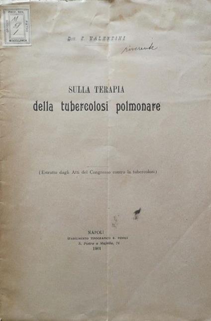 Sulla terapia della tubercolosi polmonare - E. Valentini - copertina
