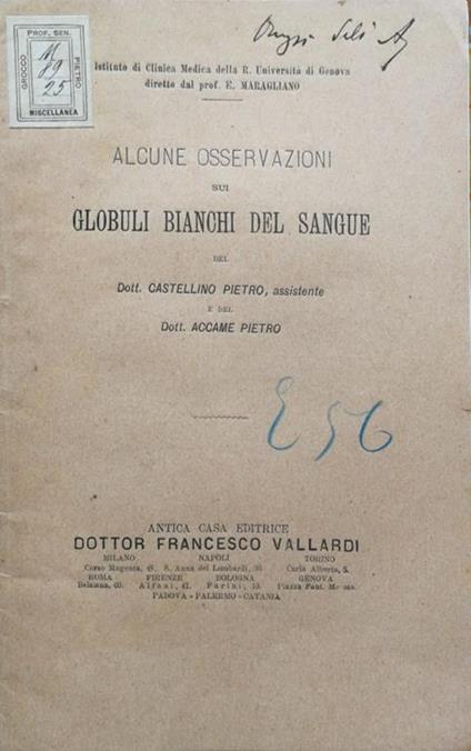 Alcune osservazioni sui globuli del sangue - Pietro Castellino - copertina