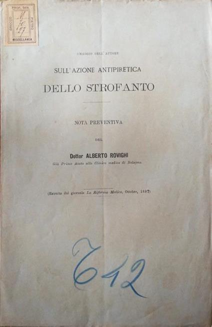 Sull'azione antipiretica dello strofanto - Alberto Rovighi - copertina