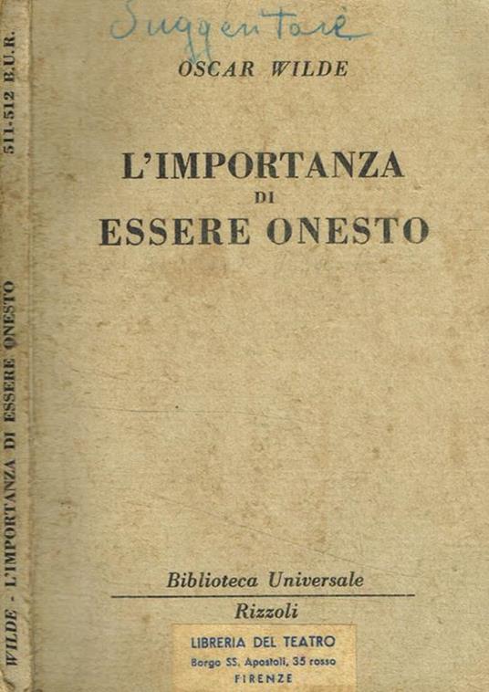 L' importanza di essere onesto. - Oscar Wilde - copertina