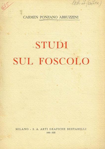 Studi sul Foscolo - copertina