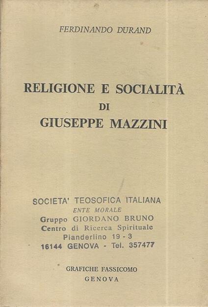 Religione e socialità di Giuseppe Mazzini. Grafiche Frassicomo - Ferdinando Durand - copertina