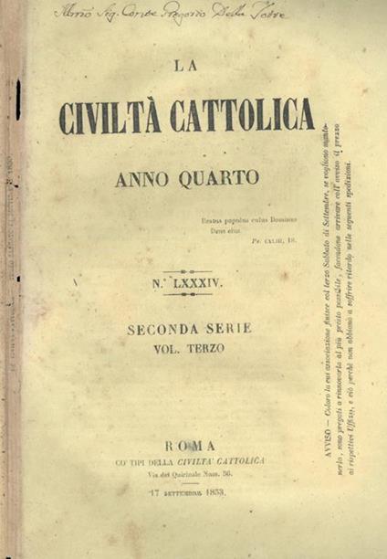La Civiltà Cattolica 1853 - copertina