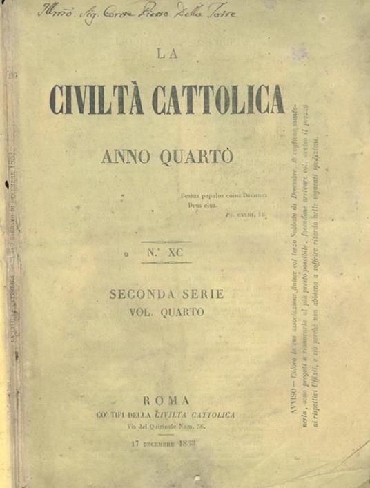 La Civiltà Cattolica 1853 - copertina