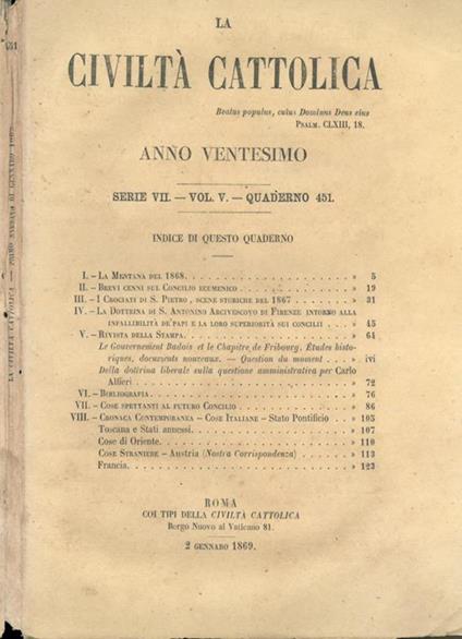 La Civiltà Cattolica 1869 - copertina