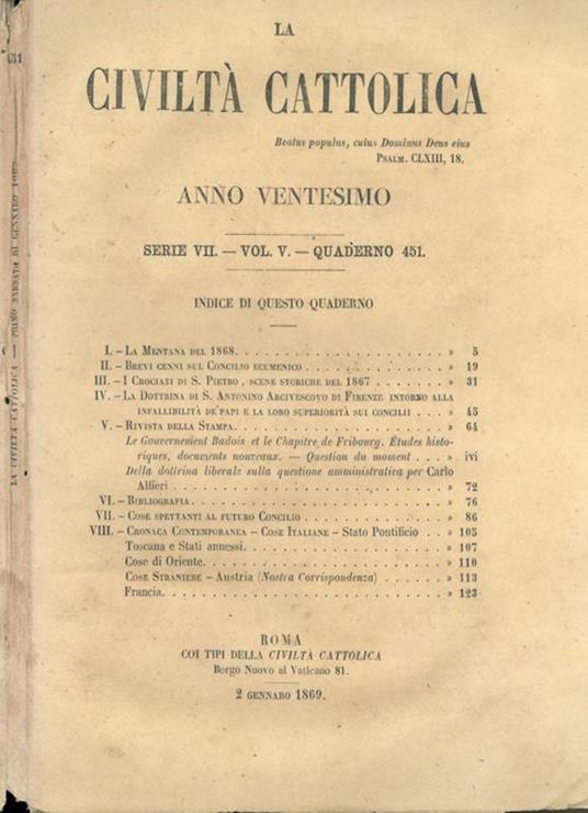 La Civiltà Cattolica 1869 - copertina