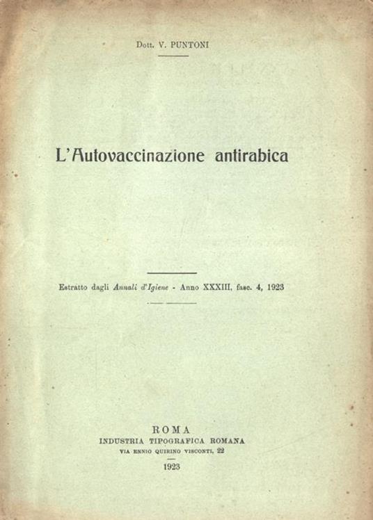 L' autovaccinazione antirabica - Vittorio Puntoni - copertina
