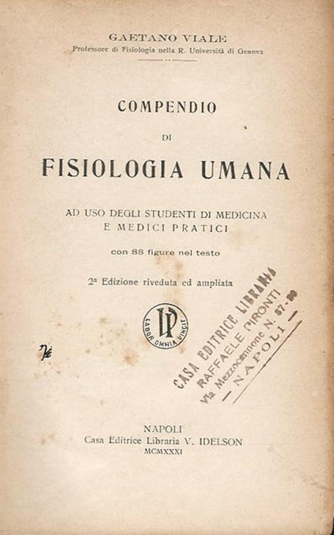 Compendio di Fisiologia Umana - Gaetano Viale - copertina