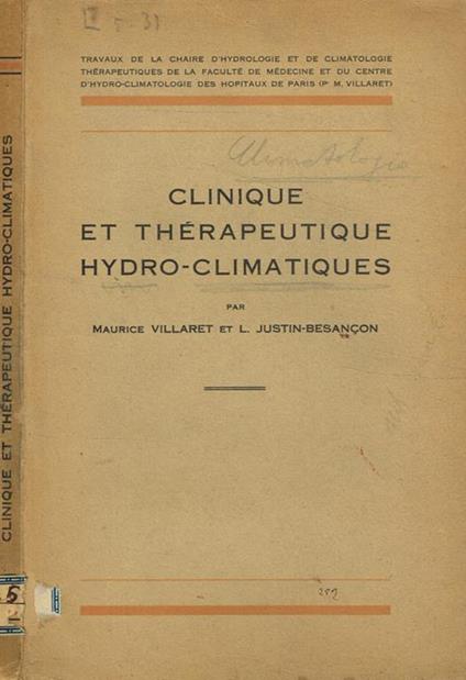 Clinique et therapeutique hydro-climatiques - Maurice Villaret - copertina