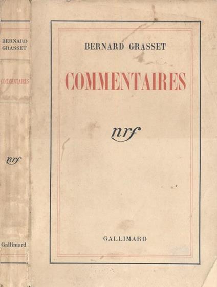 Commentaires - Bernard Grasset - copertina