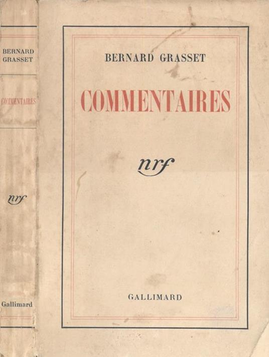 Commentaires - Bernard Grasset - copertina