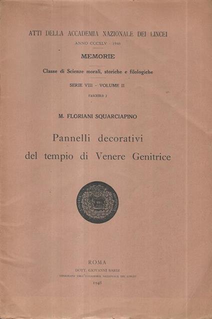 Pannelli decorativi del Tempio di Venere Genitrice - Maria Floriani Squarciapino - copertina