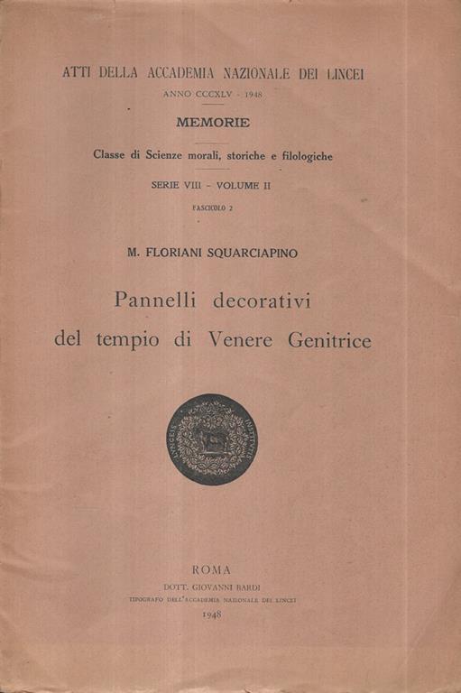 Pannelli decorativi del Tempio di Venere Genitrice - Maria Floriani Squarciapino - copertina