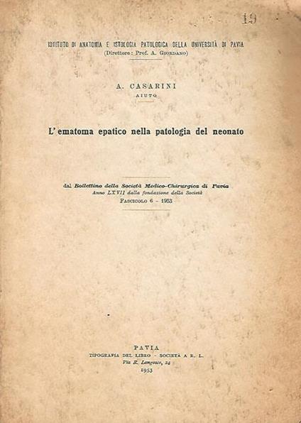L' ematoma eparito nella patologia del neonato - A. Casarini - copertina