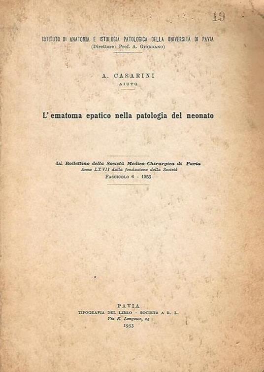 L' ematoma eparito nella patologia del neonato - A. Casarini - copertina