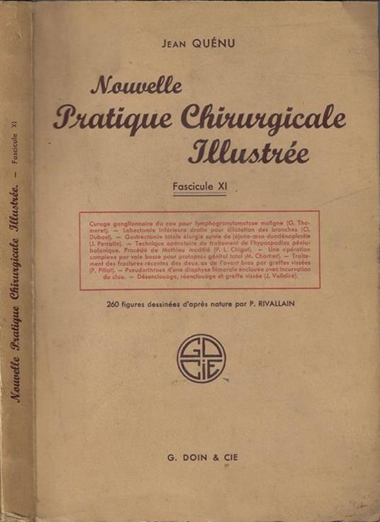 Nouvelle pratique chirurgicale illustrée fascicule XI - Jean Quénu - copertina