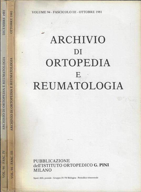 Archivio di ortopedia e reumatologia Volume 94 fascicoli III, IV Anno 1981 - copertina