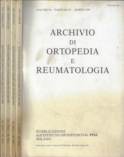 Archivio di ortopedia e reumatologia Volume 96 – fascicolo I, II, III, IV – Anno 1983 (annata completa) - A. Stanga - copertina