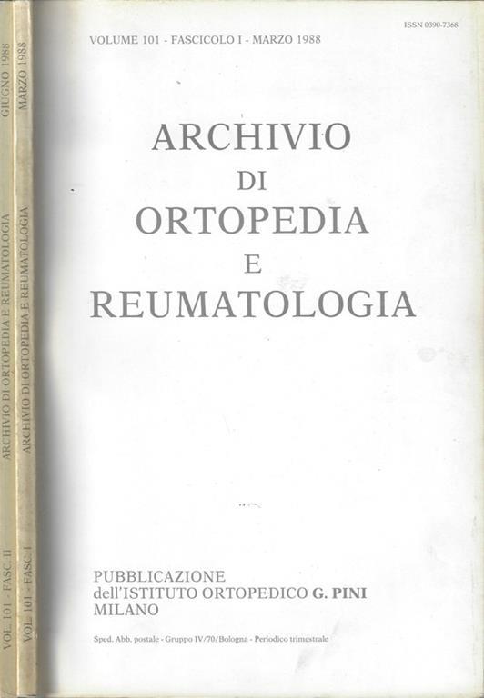Archivio di ortopedia e reumatologia Volume 101 – fascicolo I, II – Anno 1988 - Gianfranco Acchiappati - copertina
