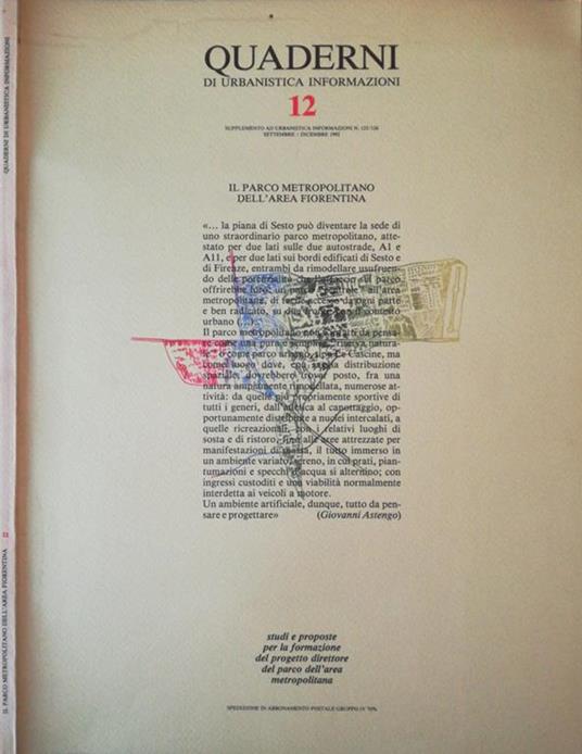 Il parco metropolitano dell'area fiorentina. Studi e proposte per la formazione del progetto direttore del parco dell'area metropolitana - Manlio Summer - copertina