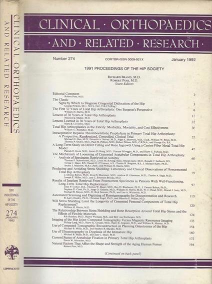 Clinical orthopaedics and related research, n. 274 - copertina