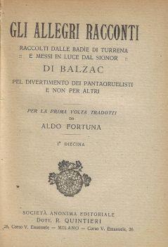 Gli allegri racconti raccolti dalle badie di Turrena e messi in luce dal signor di Balzac pel divertimento dei pantagruelisti e non per altri. Prima diecina - Honoré de Balzac - copertina