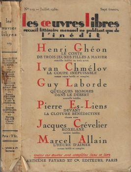 Les oeuvres libres anno 1930 n. 109. Recueil littéraire mensuel ne publiant que de l'inédit - copertina