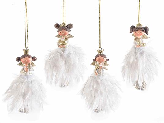 Angeli Natalizi da Appendere con Gonna in Piume Decorazioni da Appendere per Albero di Natale e Casa Set 4 Pezzi