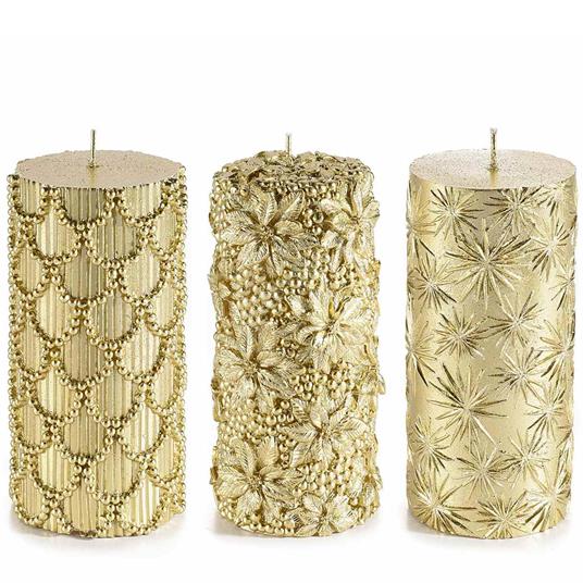 Candele Natalizie Cilindriche Color Oro Decorazione per la Casa Idea Regalo  3 Pz - - Idee regalo