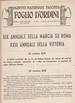 Partito Nazionale Fascista Foglio d'ordini Roma - Sede Littoria N. 274 - 18 ottobre 1941 - Anno XIX E.F. - XIX Annuale della Marcia su Roma XXIII Annuale della Vittoria