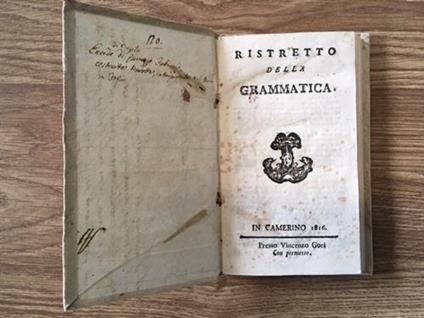 Ristretto Della Grammatica In Camerino 1816 - copertina