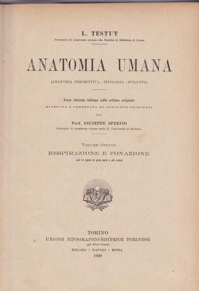 Anatomia umana. VIII. Respirazione e fonazione - Léon Testut - copertina