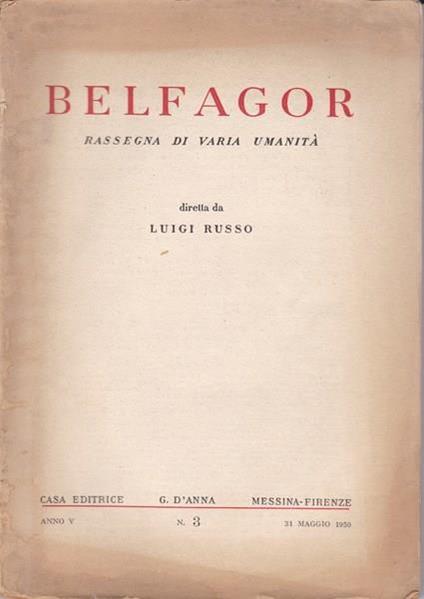 Belfagor. Rassegna di varia umanità. N. 3. 31 maggio 1950 - copertina