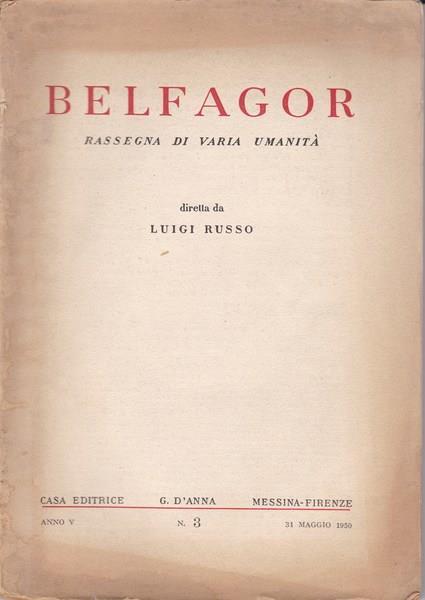 Belfagor. Rassegna di varia umanità. N. 3. 31 maggio 1950 - copertina