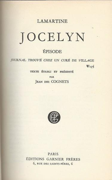 Jocelyn - Alphonse de Lamartine - copertina