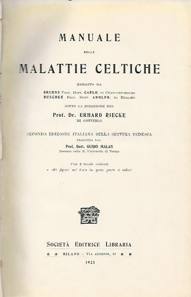 Manuale Delle Malattie Celtiche - Ehrard Riecke - copertina