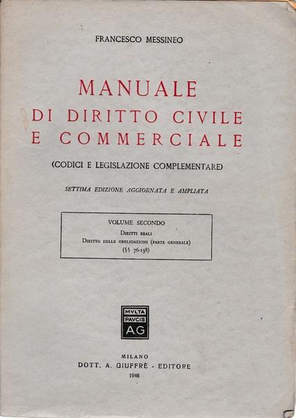 Manuale di diritto civile e commerciale. Volume secondo - Francesco Messineo - copertina