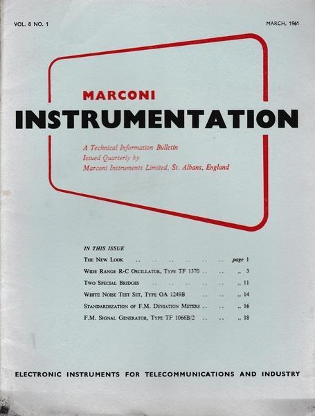 Marconi instruments. A Technical Information Bulletin. Vol. 8. N. 1. Mar. 1961 - A. G. Wray - copertina