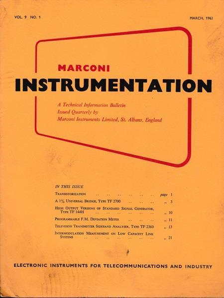 Marconi instruments. A Technical Information Bulletin. Vol. 9 - N. 1 - Mar. 1963 - P. M. Ratcliffe - copertina