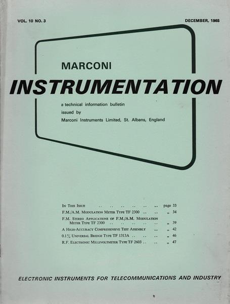 Marconi instruments. A technical information bulletin. Vol.10. N. 3. Dic. 1965 - P. M. Ratcliffe - copertina
