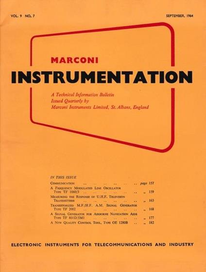 Marconi instruments. A Technical Information Bulletin.Vol. 9. N. 7. Sett. 1963 - P. M. Ratcliffe - copertina