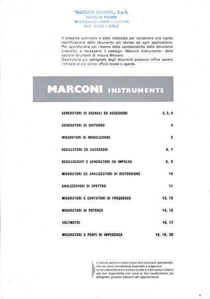 Marconi instruments. Strumenti per telecomunicazioni estratto del catalogo 1963 - copertina