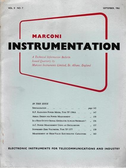 Marconi instruments.A Technical Information Bulletin. Vol. 8 - N. 7 - Sett. 1962 - P. M. Ratcliffe - copertina