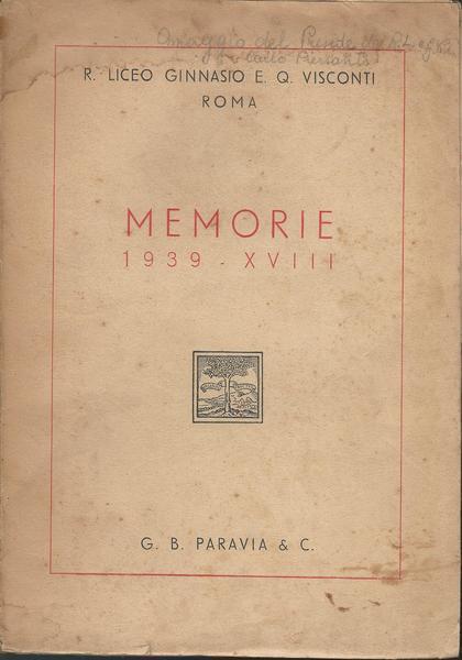 Memorie 1939 - copertina