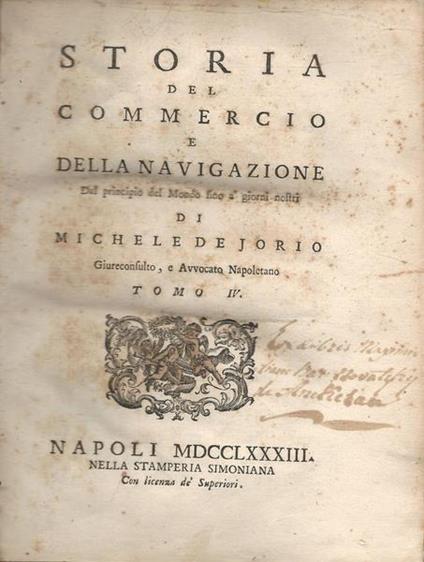 Storia Del Commercio E Della Navigazione. Tomo Iv - Michele De Jorio - copertina
