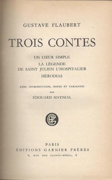 Trois Contes - Gustave Flaubert - copertina