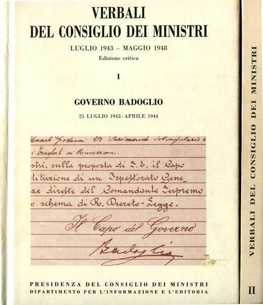 Verbali del Consiglio dei Ministri luglio1943-maggio1948 Governo Badoglio - copertina