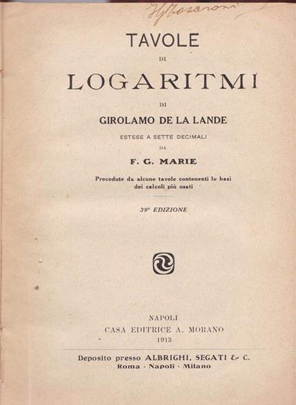 Tavole di logaritmi - copertina