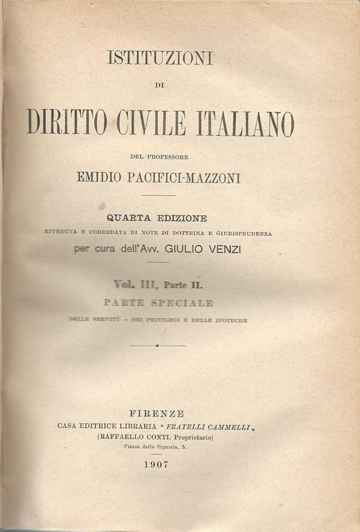 Istituzioni di diritto civile. Vol III parte I e parte II - Emidio Pacifici Mazzoni - copertina